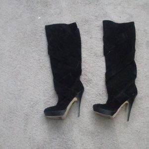 Over knee tall suede leather black boots